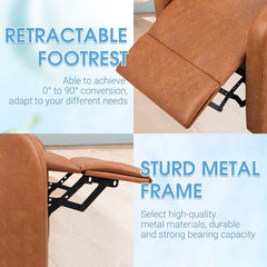 Club Recliner with Manual Push-Back in Light Brown Faux Leather