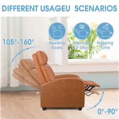 Club Recliner with Manual Push-Back in Light Brown Faux Leather