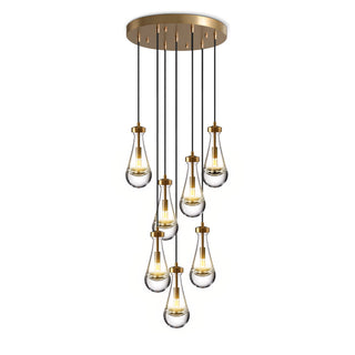 Cluster Pendant Light with 7 Lights in Clear Hand Blown Glass