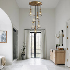 Cluster Pendant Light with 7 Lights in Clear Hand Blown Glass