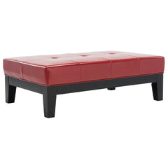 Cocktail Ottoman in Tufted Red Faux Leather with Black Wood Legs