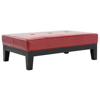 Cocktail Ottoman in Tufted Red Faux Leather with Black Wood Legs