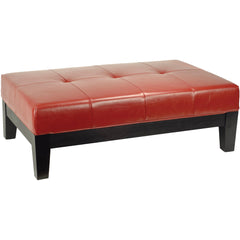 Cocktail Ottoman in Tufted Red Faux Leather with Black Wood Legs