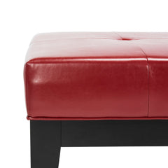 Cocktail Ottoman in Tufted Red Faux Leather with Black Wood Legs