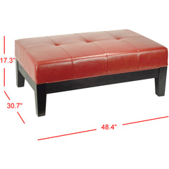 Cocktail Ottoman in Tufted Red Faux Leather with Black Wood Legs