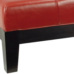 Cocktail Ottoman in Tufted Red Faux Leather with Black Wood Legs