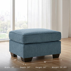 Cocktail Ottoman, Rectangle, Blue Polyester with Faux Wood Feet