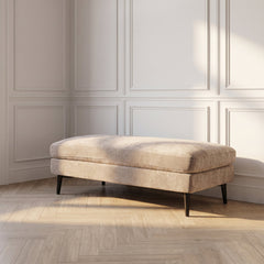 Cocktail Ottoman, Rectangular, Latte Chenille with Black Wood Legs