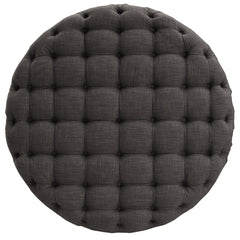 Cocktail Ottoman, Round, Heathered Dark Gray Linen with Black Legs