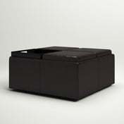 Cocktail Ottoman, Solid Wood Frame, Espresso Faux Leather, Black Wood Legs