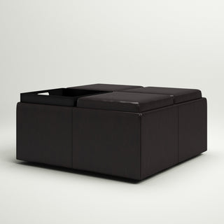 Cocktail Ottoman, Solid Wood Frame, Espresso Faux Leather, Black Wood Legs
