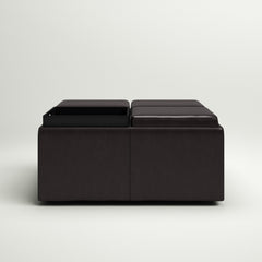 Cocktail Ottoman, Solid Wood Frame, Espresso Faux Leather, Black Wood Legs