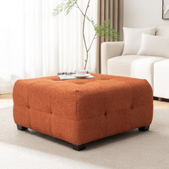 Cocktail Ottoman, Square, Orange Boucle with Black Wood Legs