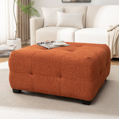 Cocktail Ottoman, Square, Orange Boucle with Black Wood Legs