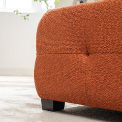 Cocktail Ottoman, Square, Orange Boucle with Black Wood Legs