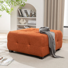 Cocktail Ottoman, Square, Orange Boucle with Black Wood Legs