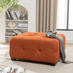 Cocktail Ottoman, Square, Orange Boucle with Black Wood Legs