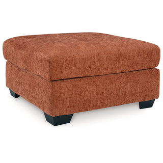 Cocktail Ottoman, Square Polyester, Orange, Black Plastic Legs