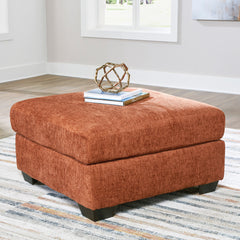 Cocktail Ottoman, Square Polyester, Orange, Black Plastic Legs
