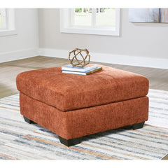 Cocktail Ottoman, Square Polyester, Orange, Black Plastic Legs