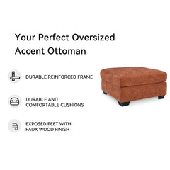 Cocktail Ottoman, Square Polyester, Orange, Black Plastic Legs