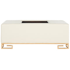 Cocktail Ottoman with Removable Tray in Cream Faux Leather