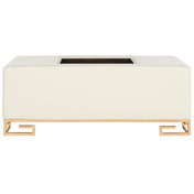 Cocktail Ottoman with Removable Tray in Cream Faux Leather