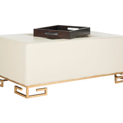 Cocktail Ottoman with Removable Tray in Cream Faux Leather