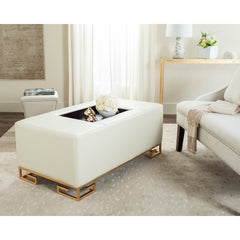 Cocktail Ottoman with Removable Tray in Cream Faux Leather