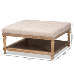 Cocktail Ottoman with Storage, Beige Linen Tufted Upholstery