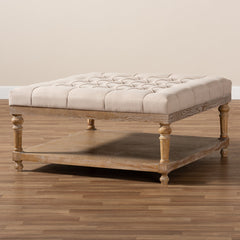 Cocktail Ottoman with Storage, Beige Linen Tufted Upholstery