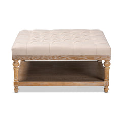 Cocktail Ottoman with Storage, Beige Linen Tufted Upholstery