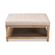 Cocktail Ottoman with Storage, Beige Linen Tufted Upholstery