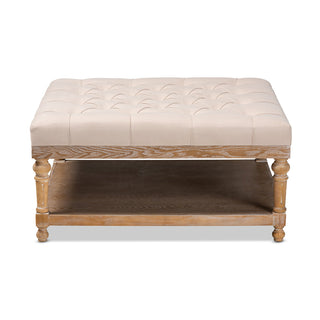 Cocktail Ottoman with Storage, Beige Linen Tufted Upholstery