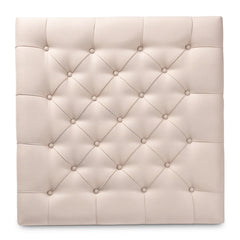 Cocktail Ottoman with Storage, Beige Linen Tufted Upholstery