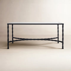 Cocktail Table, 40 in Rectangular, Clear Glass Top with Black Metal Base