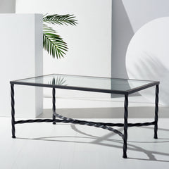 Cocktail Table, 40 in Rectangular, Clear Glass Top with Black Metal Base