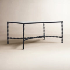Cocktail Table, 40 in Rectangular, Clear Glass Top with Black Metal Base