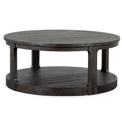 Cocktail Table, 40 in Round, Black with Storage Shelf