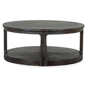 Cocktail Table, 40 in Round, Black with Storage Shelf