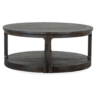 Cocktail Table, 40 in Round, Black with Storage Shelf