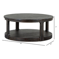 Cocktail Table, 40 in Round, Black with Storage Shelf
