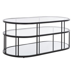 Cocktail Table, Oval Tempered Glass Top with Black Iron Base