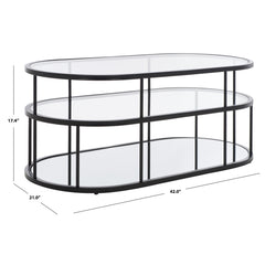 Cocktail Table, Oval Tempered Glass Top with Black Iron Base