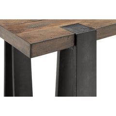 Cocktail Table, Rectangular Solid Wood with Steel Base, Brown and Black