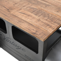 Cocktail Table, Solid Mango Wood, Brown Top, Black Base