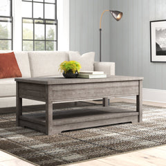 Cocktail Table, Solid Pine in Gray with Lift-Top Storage