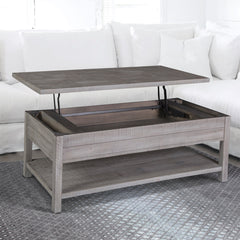 Cocktail Table, Solid Pine in Gray with Lift-Top Storage