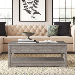 Cocktail Table, Solid Pine in Gray with Lift-Top Storage