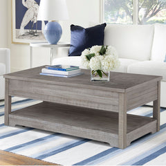Cocktail Table, Solid Pine in Gray with Lift-Top Storage